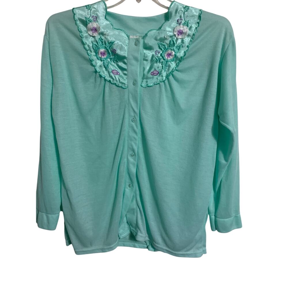 Vintage night shirt top jacket xl volup cotton plus lace embroidered